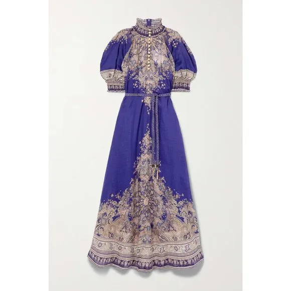 Zimmermann Blue and Gold Maxi Dress - Picture 1 of 11